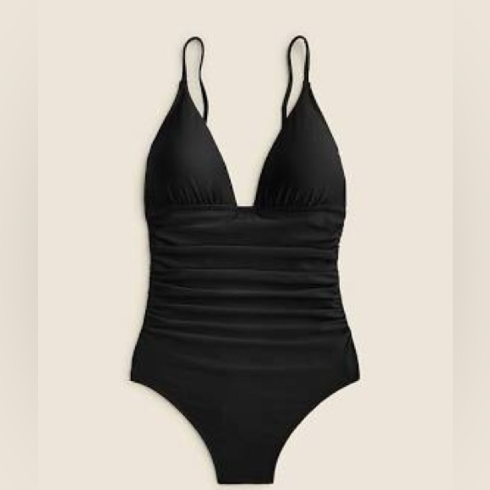 NWT J. Crew Black Ruched plunge one-piece swimsuit - Picture 5 of 11